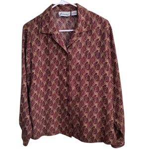 Joanna Long Sleeve Button Up Paisley Print Blouse Size M